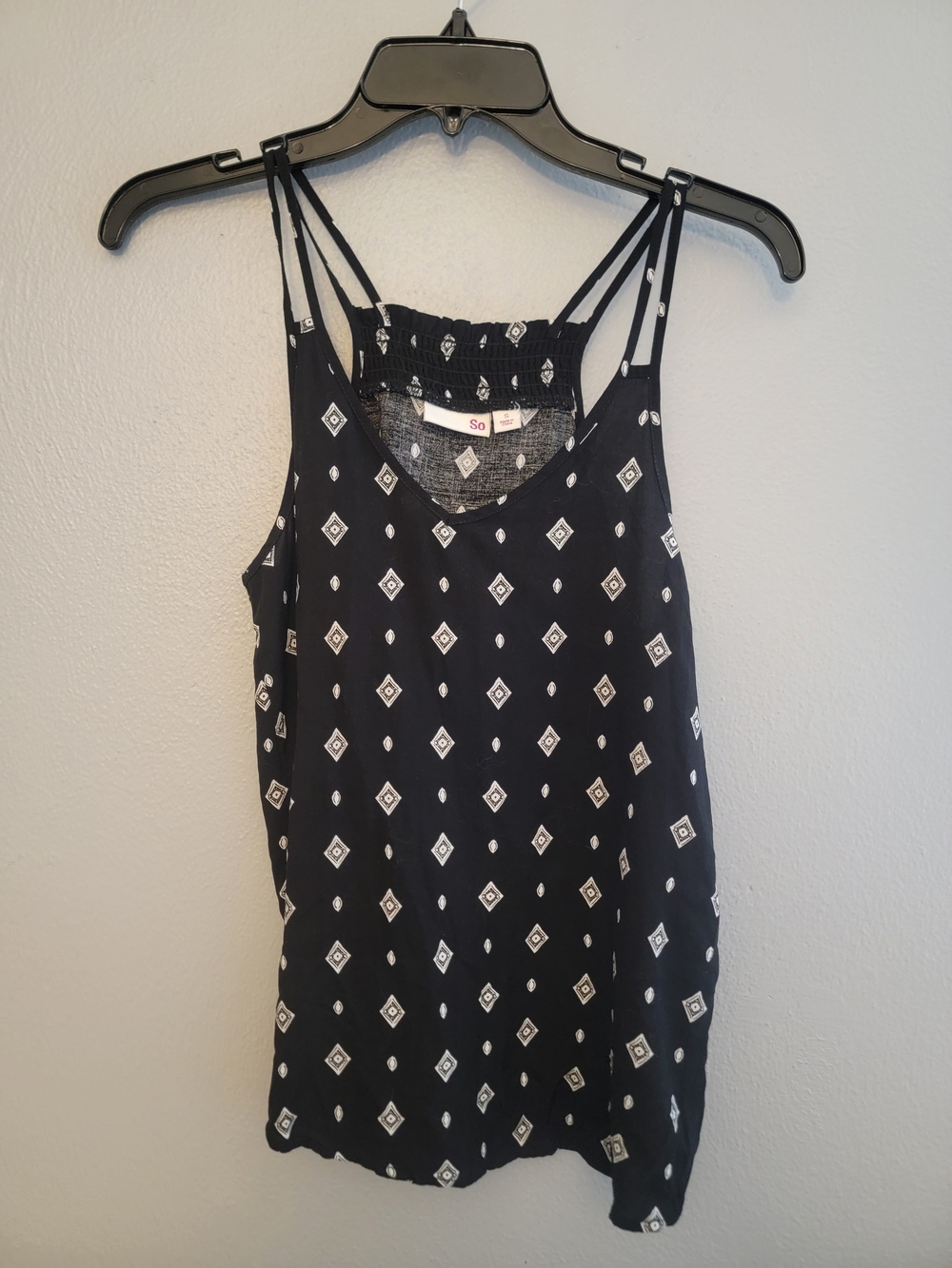SO Black Camisole with White Diamond Print and Double Straps